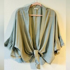 Kori Sage Boho‎ Front Tie Bell Sleeve Top SZ S